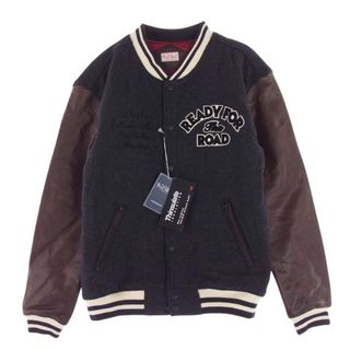 THE FLAT HEAD ザフラットヘッド スタジャン VARSITY JKT READY FOR THE ROAD 袖レザー スタジャン ジャケット グレー系 42【新古品】【未使用】【中古】