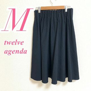 12Twelve Agenda - トゥエルブアジェンダ　フレアスカート　M　ネイビー　ストライプ　きれいめ　ひざ丈