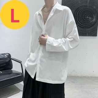 メンズ 長袖 シャツ 涼しい L オーバーサイズ 白 シンプル とろみ 韓国(シャツ)