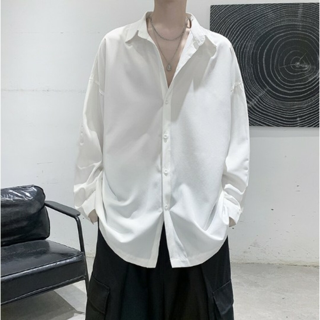 メンズ 長袖 シャツ 涼しい XL オーバーサイズ 白 シンプル とろみ 韓国 メンズのトップス(シャツ)の商品写真