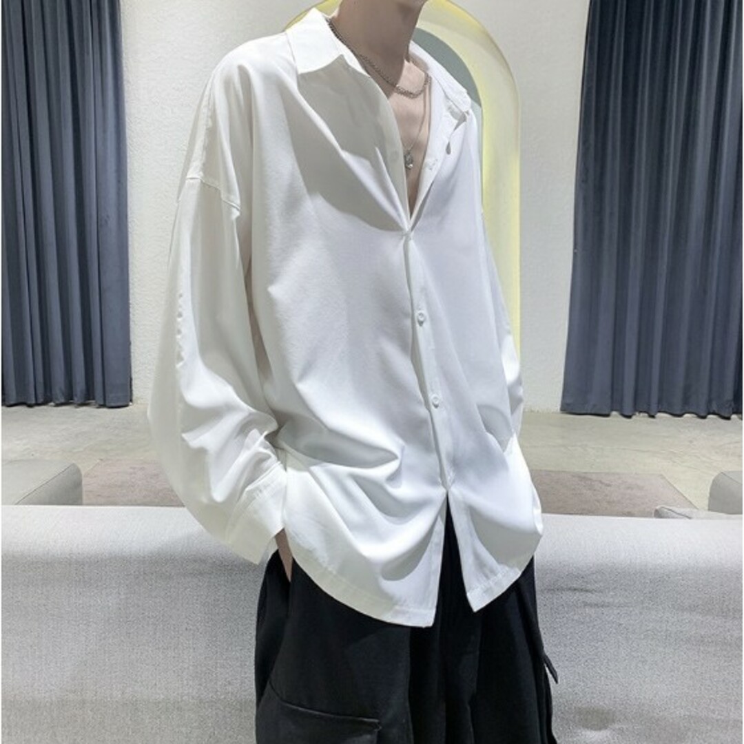 メンズ 長袖 シャツ 涼しい XL オーバーサイズ 白 シンプル とろみ 韓国 メンズのトップス(シャツ)の商品写真
