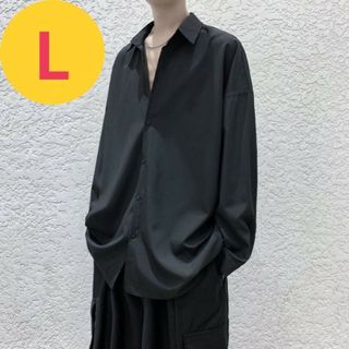 メンズ 長袖 シャツ 涼しい L オーバーサイズ 黒 シンプル とろみ 韓国(シャツ)