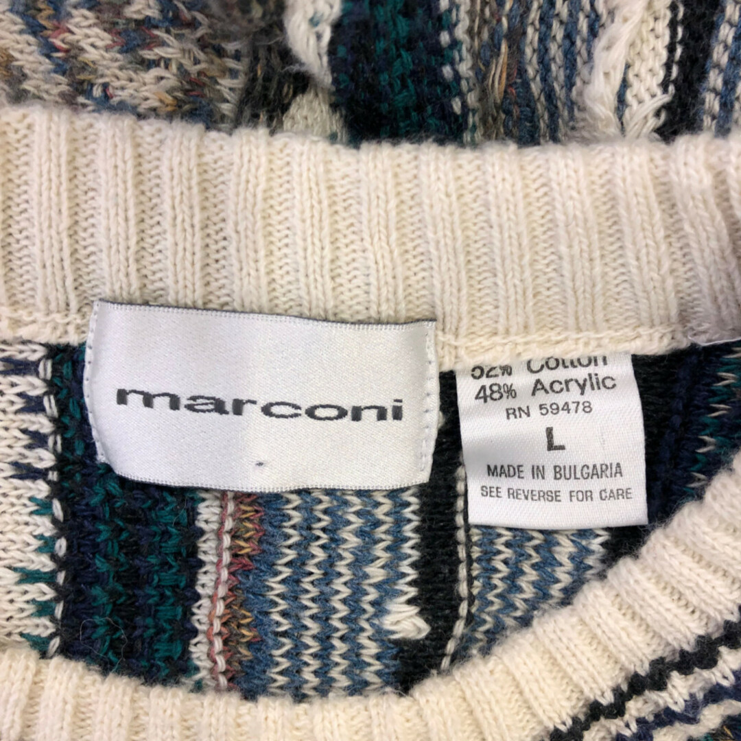 marconi 3Dニット 総柄 セーター トップス アメカジ カラフル ストリート マルチカラー (メンズ L) 中古 古着 P7459 メンズのトップス(ニット/セーター)の商品写真