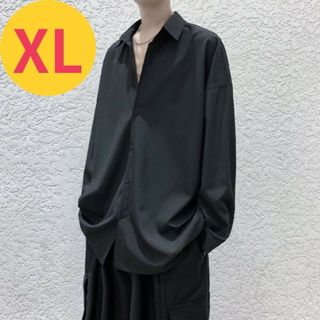 メンズ 長袖 シャツ 涼しい XL オーバーサイズ 黒 シンプル とろみ 韓国(シャツ)