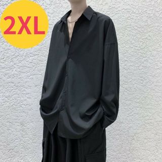 メンズ 長袖 シャツ 涼しい 2XL オーバーサイズ 黒 シンプル とろみ 韓国(シャツ)