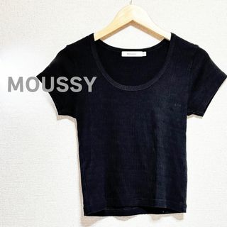 マウジー(moussy)のMOUSSY　マウジー　カットソー　半袖　Ｕネック　リブ　黒　ブラック(カットソー(半袖/袖なし))