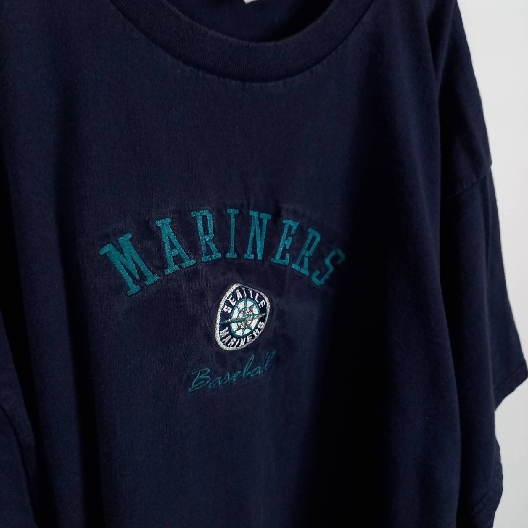 MLB(メジャーリーグベースボール)のMLB　リー　スポーツ　Tシャツ　半袖　刺繍ロゴ　ゲームシャツ　ネイビー　XL メンズのトップス(Tシャツ/カットソー(半袖/袖なし))の商品写真