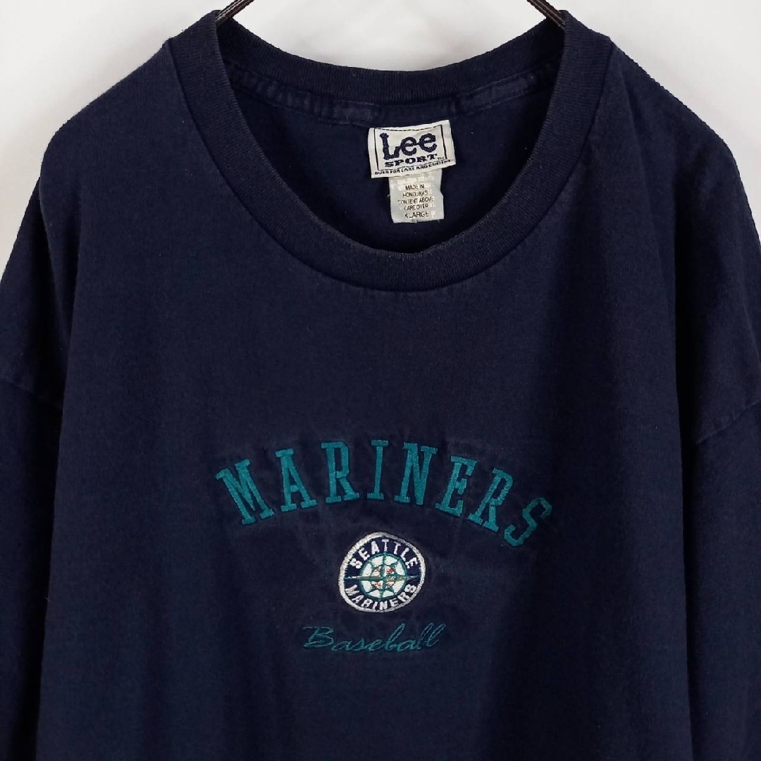 MLB(メジャーリーグベースボール)のMLB　リー　スポーツ　Tシャツ　半袖　刺繍ロゴ　ゲームシャツ　ネイビー　XL メンズのトップス(Tシャツ/カットソー(半袖/袖なし))の商品写真