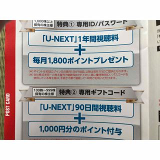 U-NEXT株主優待　90日間無料+1000ポイント