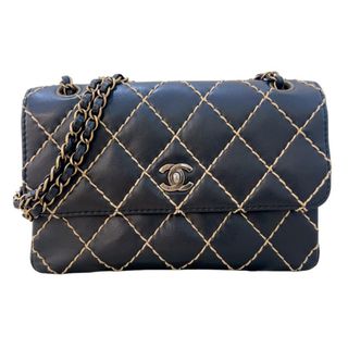 シャネル(CHANEL)の　シャネル CHANEL ワイルドステッチ　チェーンショルダー A14687 ブラック　ゴールド金具 カーフスキン レディース ショルダーバッグ(ショルダーバッグ)