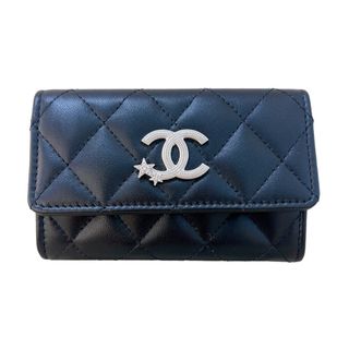 シャネル(CHANEL)の　シャネル CHANEL ココマークスター　カードケース AP3729 ブラック　シルバー金具 ラムスキン レディース カードケース(名刺入れ/定期入れ)