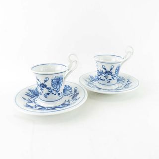 マイセン(MEISSEN)の美品 MEISSEN マイセン ブルーオニオン カップ＆ソーサー 2客 ペア スワン/ハイハンドル チョコレート SU5867C (グラス/カップ)