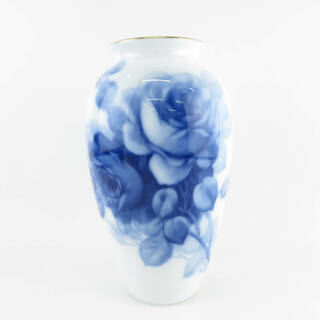 美品 OKURA 大倉陶園 ブルーローズ 花瓶 1点 金彩 白 青 薔薇 H22 フラワーベース 花器 SU5899C (花瓶)