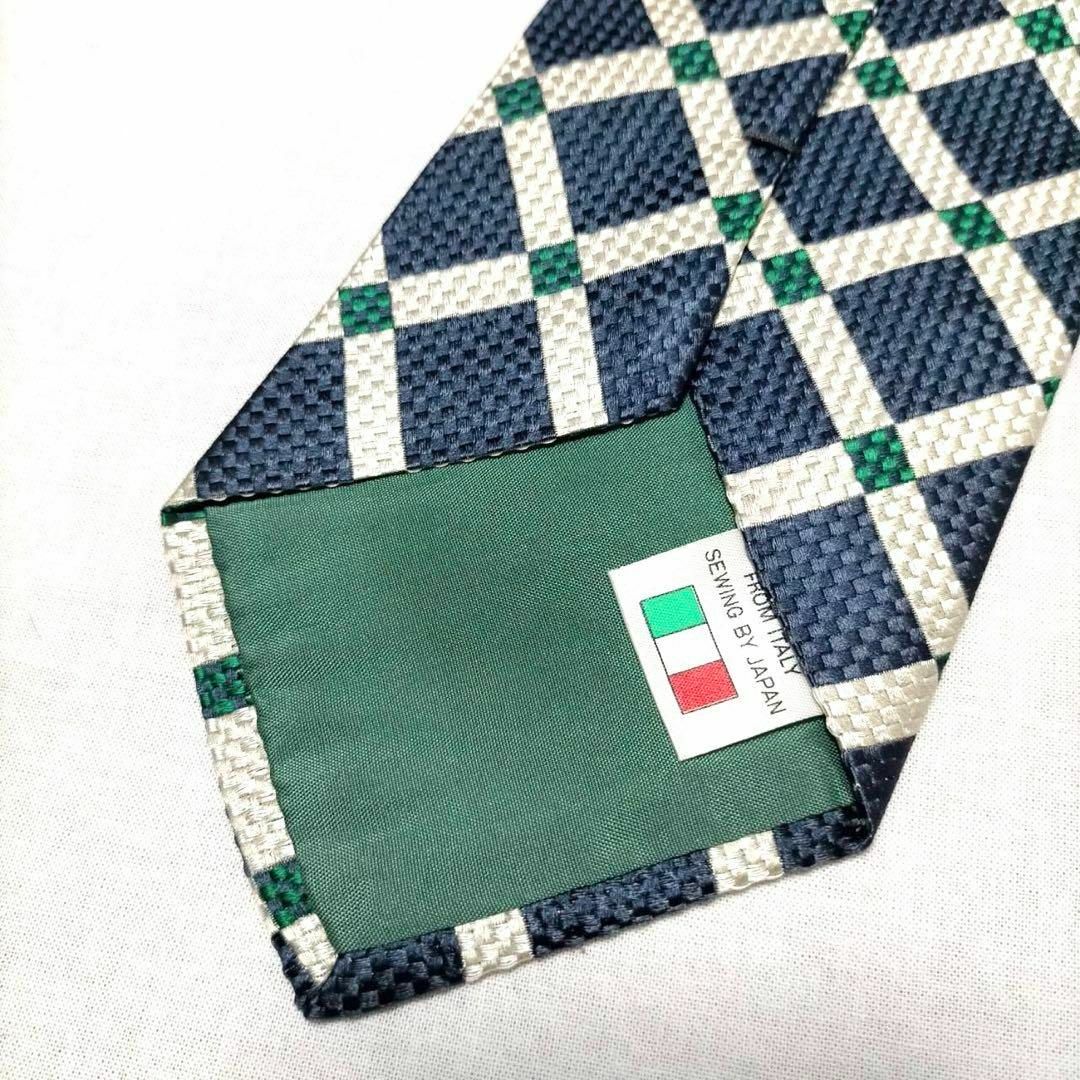 【新品】フレスコ ビジネス ネクタイ スクエア 紺×白×緑 シルク100% メンズのファッション小物(ネクタイ)の商品写真