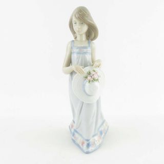 美品 LLADRO リヤドロ 5643 お気に入りの麦わら帽子 フィギュリン 1点 女性 置物 陶器人形 西洋 オブジェ SU5911C (置物)