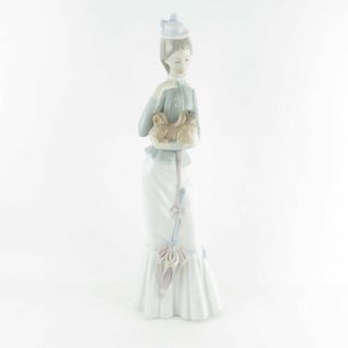 美品 LLADRO リヤドロ 4893 犬を抱く貴婦人 フィギュリン 1点 置物 お散歩 女性 陶器人形 オブジェ SU5918C (置物)