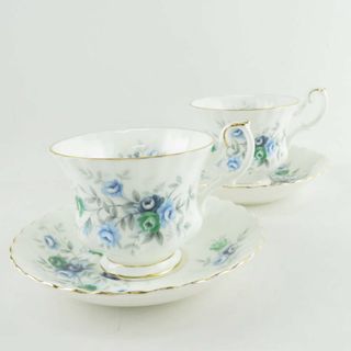 ロイヤルアルバート(ROYAL ALBERT)の美品 ROYAL ALBERT ロイヤルアルバート INSPIRATION インスピレーション カップ＆ソーサー 2客 ペア ティー 紅茶 青 薔薇 ローズ SU5931C (グラス/カップ)