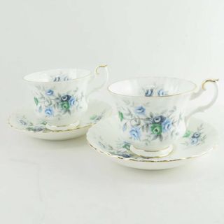 ロイヤルアルバート(ROYAL ALBERT)の美品 ROYAL ALBERT ロイヤルアルバート INSPIRATION インスピレーション カップ＆ソーサー 2客 ペア ティー 紅茶 青 薔薇 ローズ SU5932C (グラス/カップ)