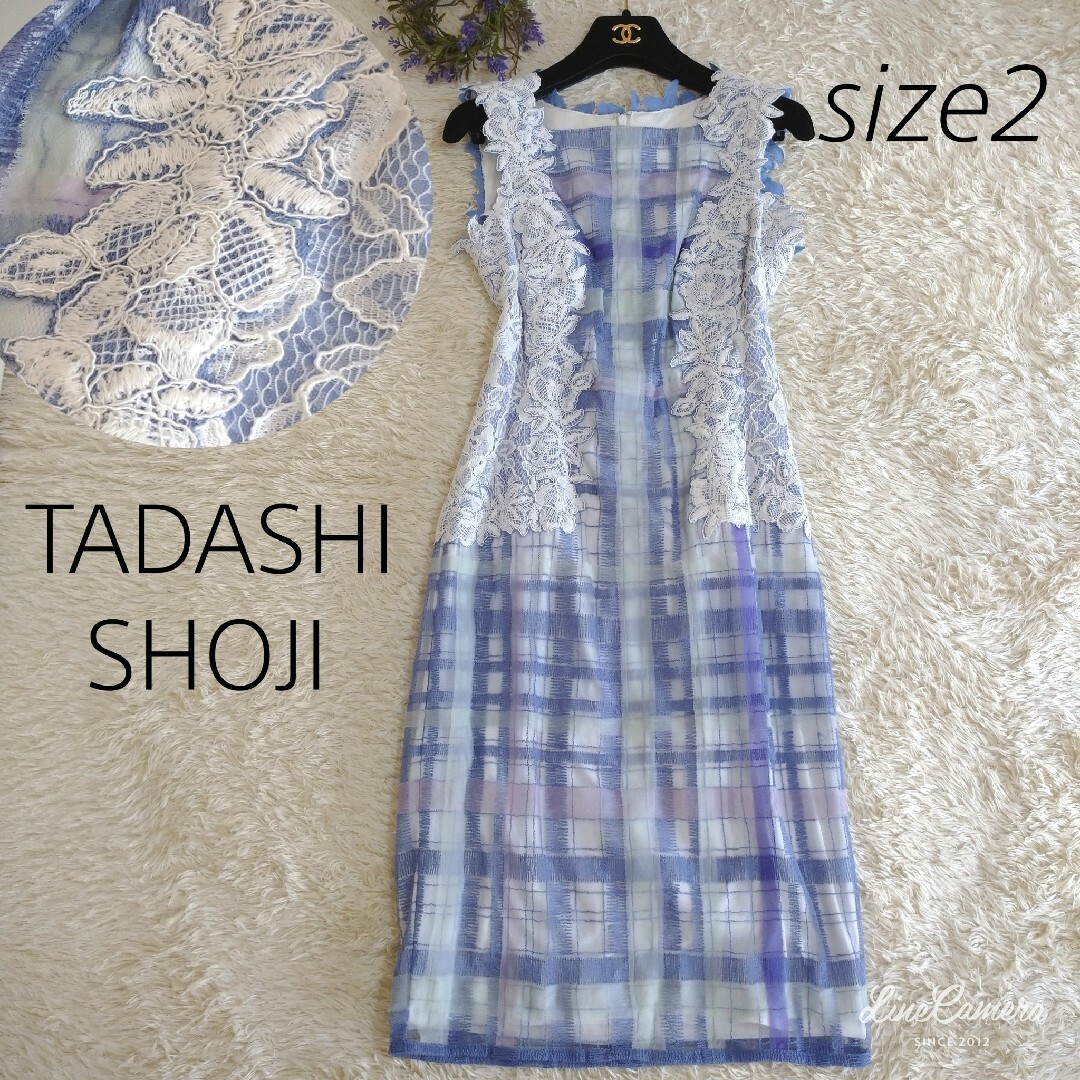 TADASHI SHOJI(タダシショウジ)のTADASHI SHOJI　チェック柄　ワンピース ドレス　サイズ2 M レディースのワンピース(ひざ丈ワンピース)の商品写真