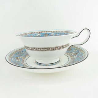 ウェッジウッド(WEDGWOOD)の美品 WEDGWOOD ウェッジウッド フロレンティーンターコイズ ティーカップ＆ソーサー 1客 ピオニー 壺ロゴ SU5966D (グラス/カップ)