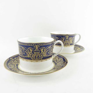 Royal Worcester - 美品 ROYAL WORCESTER ロイヤルウースター SANDRINGHAM サンドリンガム カップ＆ソーサー 2客 ペア ティー コーヒー 金彩 濃紺 レア 希少 SU5975D 