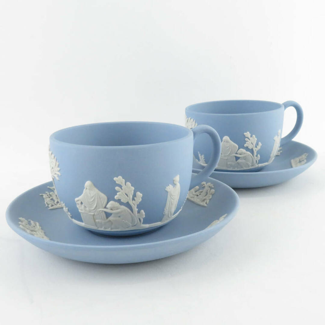 WEDGWOOD(ウェッジウッド)の美品 WEDGWOOD ウェッジウッド ジャスパー ティーカップ＆ソーサー 2客 ペア ペールブルー SU5984D  インテリア/住まい/日用品のキッチン/食器(グラス/カップ)の商品写真