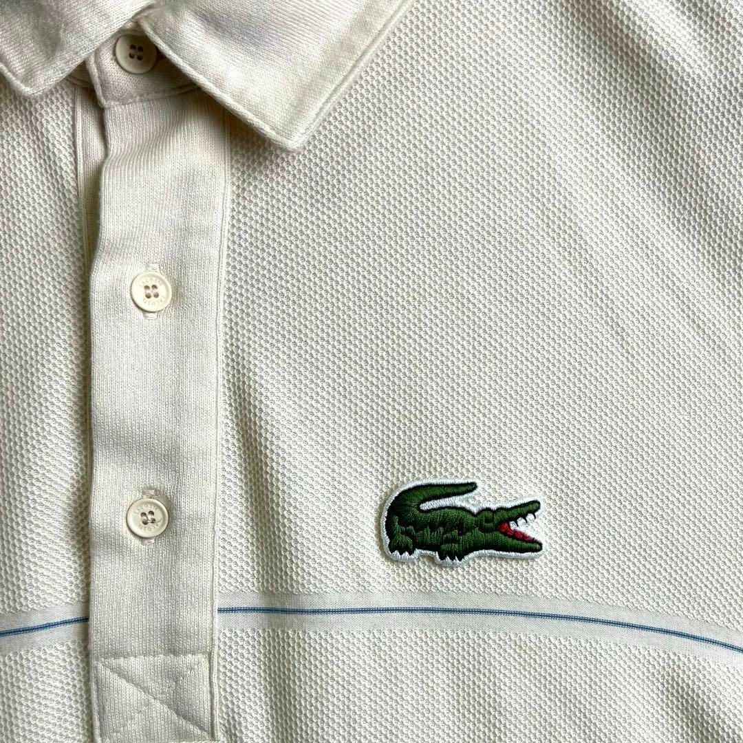 LACOSTE(ラコステ)の美品 フランス製 ラコステ 鹿子ポロシャツ 半袖 ボーダー 刺繍ロゴ ベージュM メンズのトップス(ポロシャツ)の商品写真