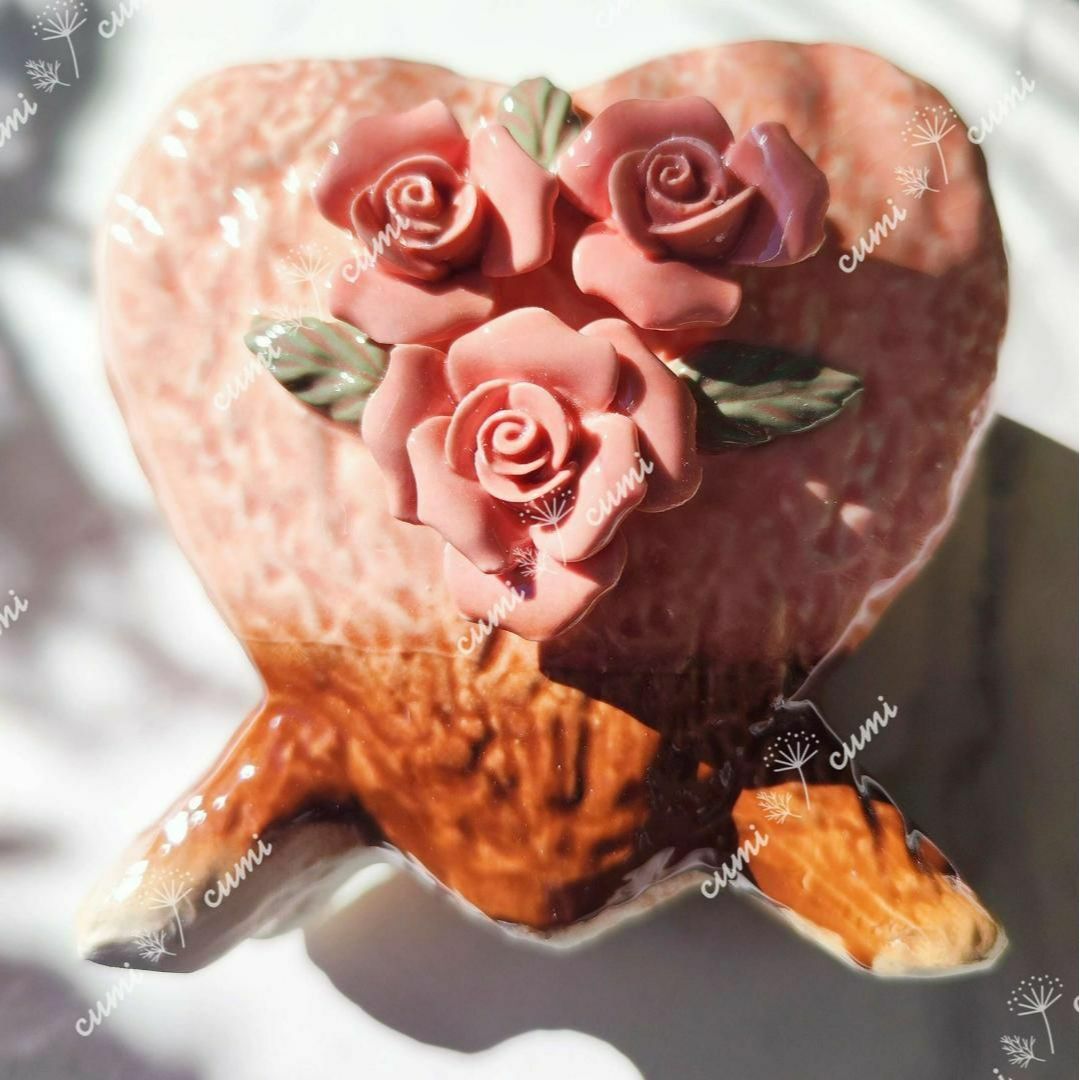 【複割】韓国 花シリーズ フラワー ピンク ハート 植木鉢 陶器鉢 多肉鉢カバー ハンドメイドのフラワー/ガーデン(プランター)の商品写真