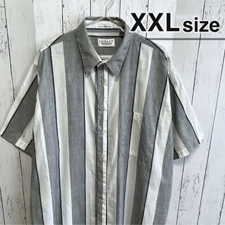 VINTAGE - USA古着　半袖シャツ　ドレスシャツ　XXL　ストライプ柄　グレー　ホワイト