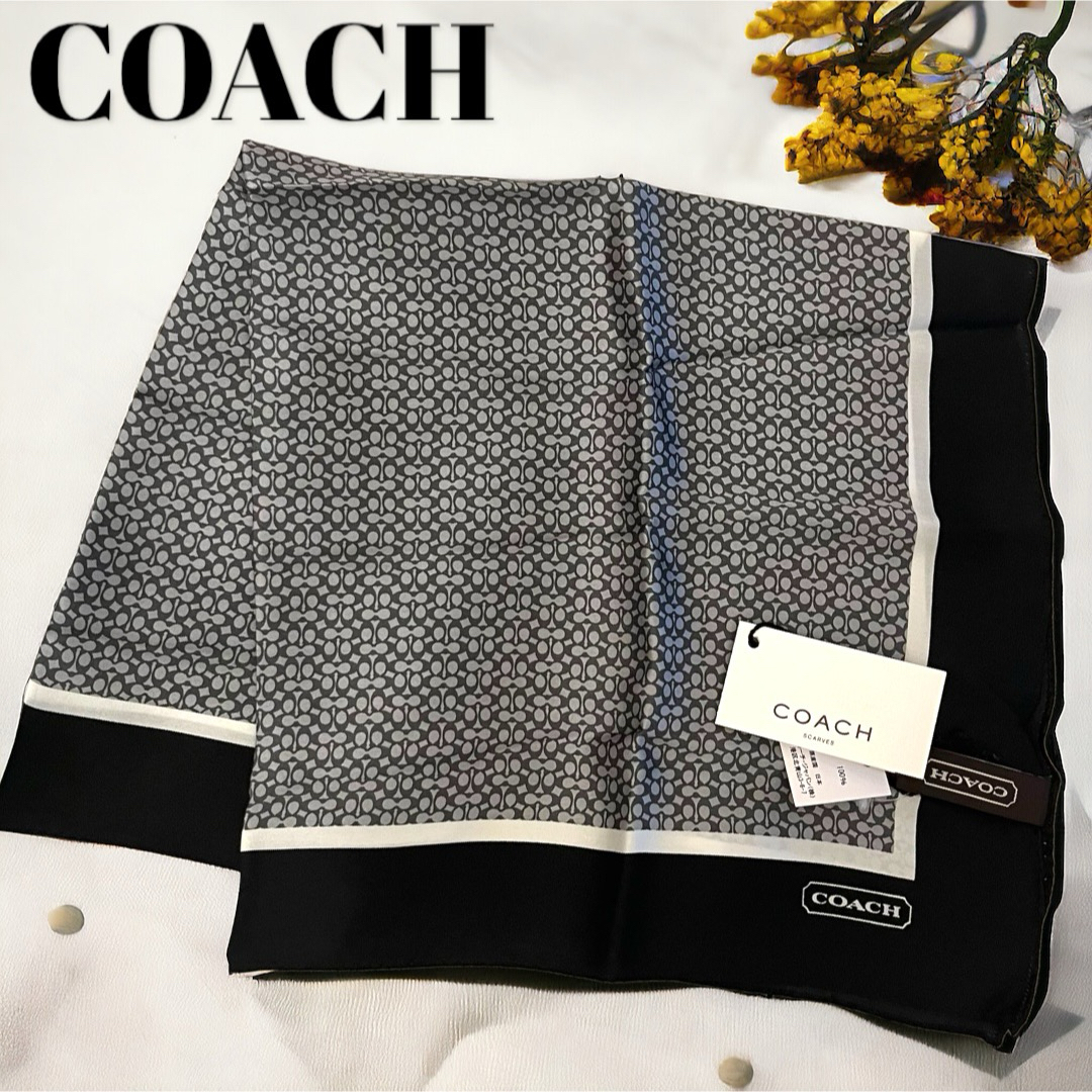 COACH(コーチ)の【未使用★タグ付】COACH ミニスカーフ シグネチャー ブラック グレー レディースのファッション小物(バンダナ/スカーフ)の商品写真