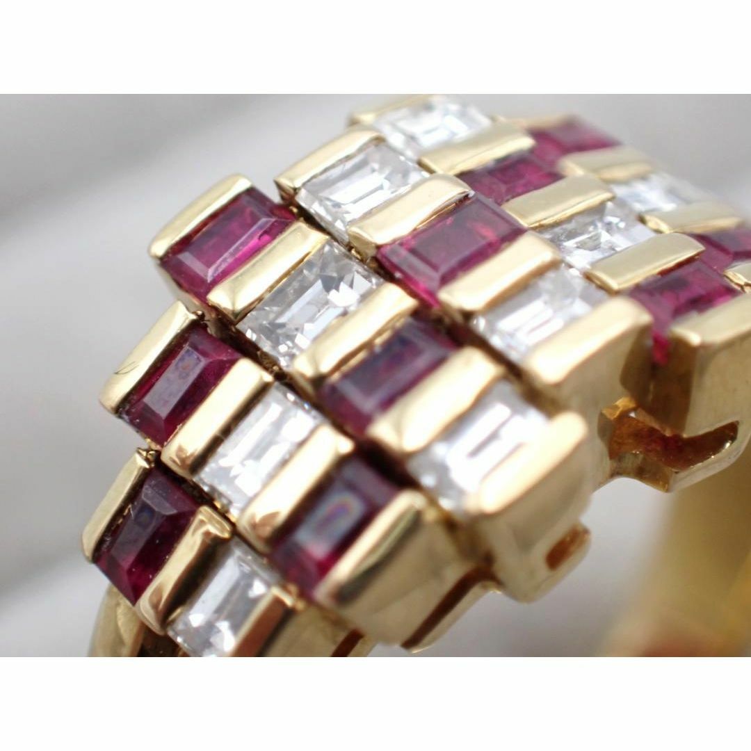天然ダイヤモンド ルビー デザインリング K18刻印 アンティーク レディースのアクセサリー(リング(指輪))の商品写真