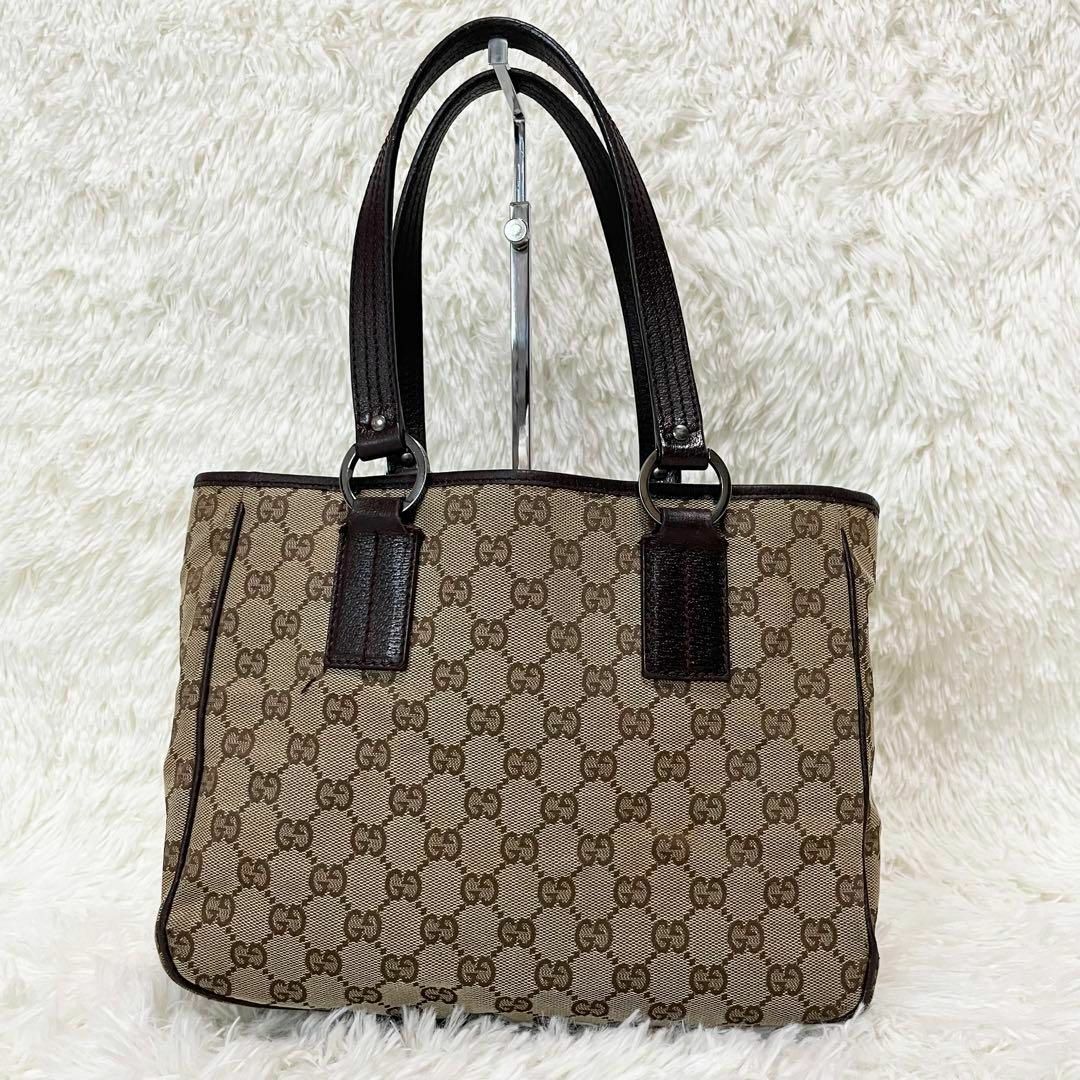 Gucci(グッチ)のグッチ　トートバッグ　GGキャンバス　レザー　シルバー金具　ブラウン レディースのバッグ(トートバッグ)の商品写真