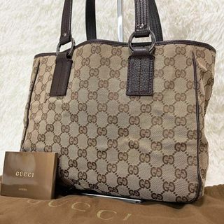 グッチ(Gucci)のグッチ　トートバッグ　GGキャンバス　レザー　シルバー金具　ブラウン(トートバッグ)