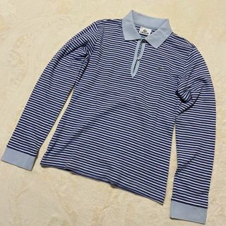 ラコステ(LACOSTE)のラコステ　長袖シャツ　襟　ボーダー　ブルー　M レディース(Tシャツ(長袖/七分))