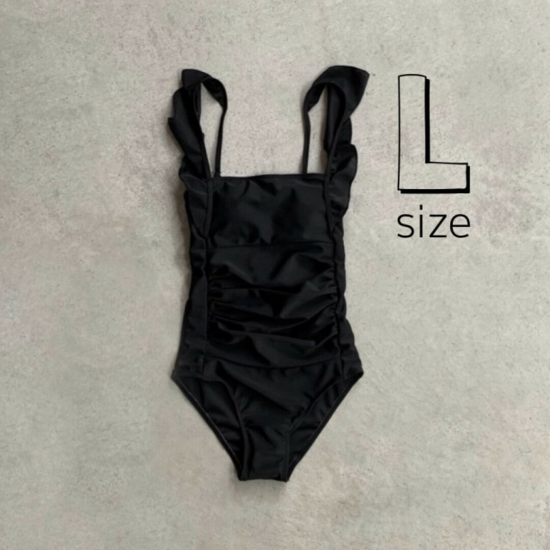 バック オープン バタフライ スイムウェア L 黒 ブラック 無地 キャミ 韓国 レディースの水着/浴衣(水着)の商品写真