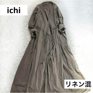 イチ(ichi)のichi  ボリューム カシュクール ワンピース 羽織り　リネン　マキシ丈(ロングワンピース/マキシワンピース)