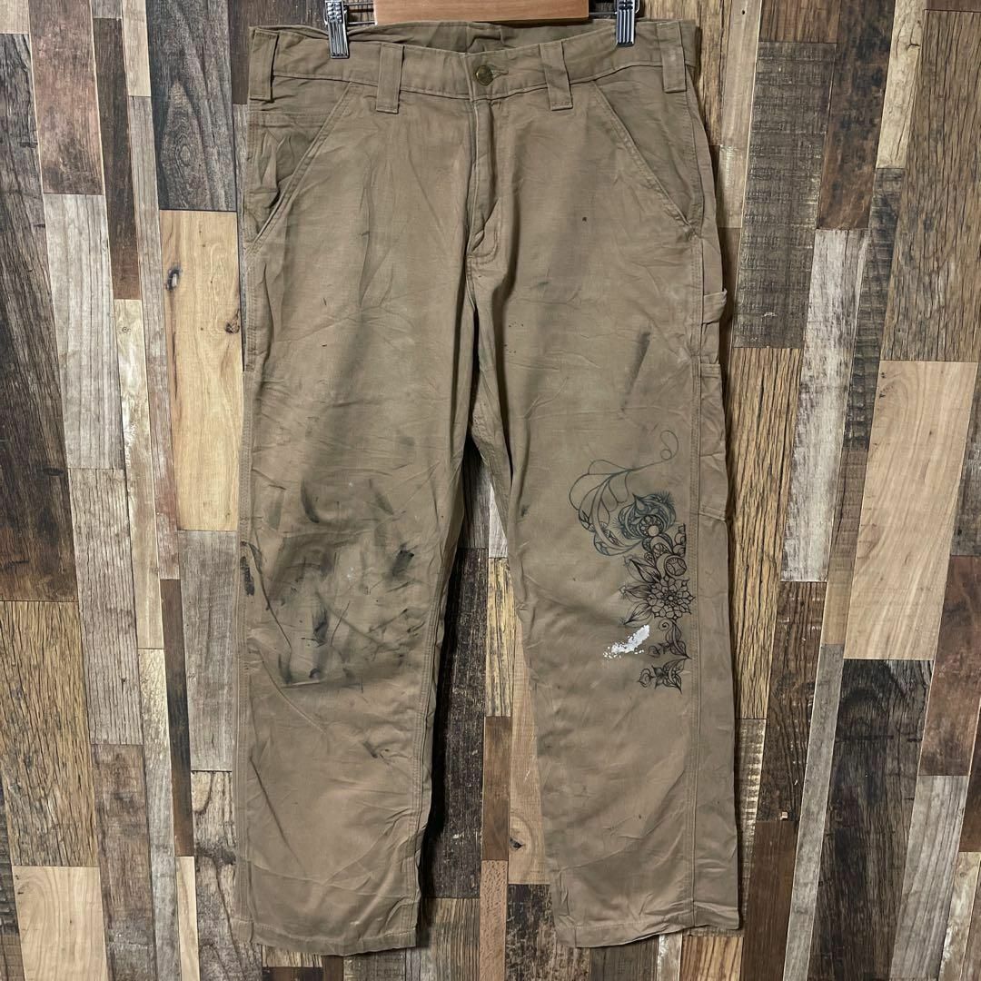 carhartt(カーハート)のカーハート メンズ ロゴ ワーク パンツ L 34 ベージュ USA古着 90s メンズのパンツ(ワークパンツ/カーゴパンツ)の商品写真