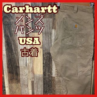 カーハート(carhartt)のカーハート メンズ ロゴ ワーク パンツ L 34 ベージュ USA古着 90s(ワークパンツ/カーゴパンツ)