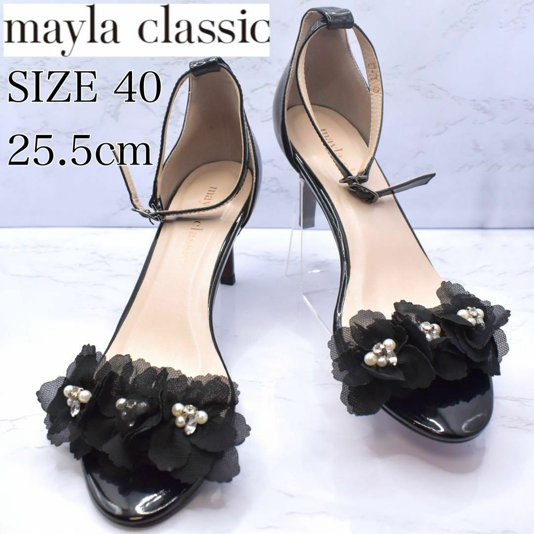 mayla classic メッシュフラワービジュー　黒　サンダル25.5 レディースの靴/シューズ(サンダル)の商品写真