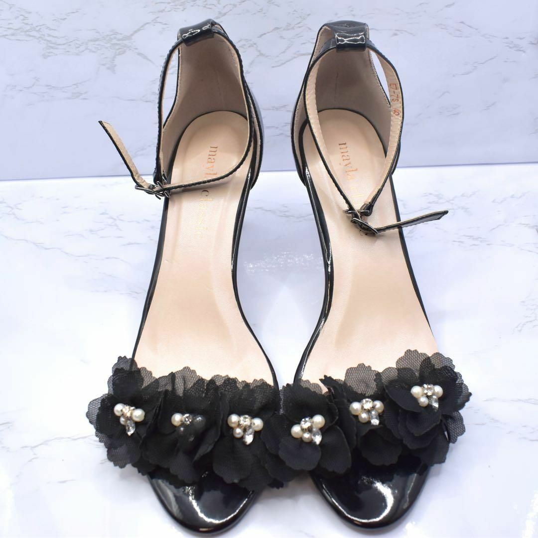 mayla classic メッシュフラワービジュー　黒　サンダル25.5 レディースの靴/シューズ(サンダル)の商品写真