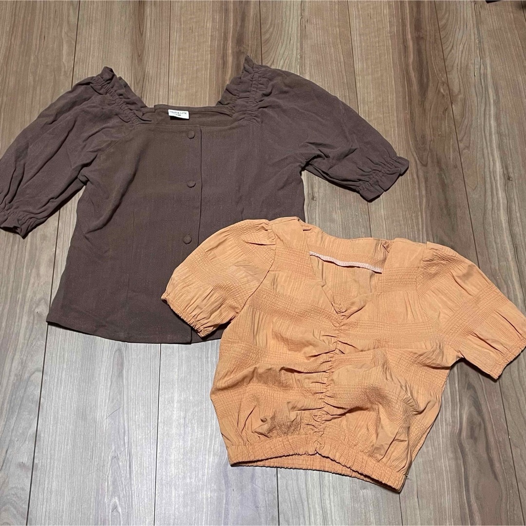 ギャザーブラウス 2点 セット ブラウン オレンジ 女の子 チュニック キッズ/ベビー/マタニティのキッズ服女の子用(90cm~)(Tシャツ/カットソー)の商品写真