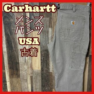 カーハート(carhartt)のカーハート メンズ ロゴ ワーク パンツ グレー L 32 USA古着 90s(ワークパンツ/カーゴパンツ)