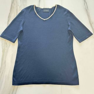 アクリス(AKRIS)の【AKRIS】アクリス　シルクニット　半袖トップス　ネイビー　紺色(Tシャツ/カットソー(半袖/袖なし))