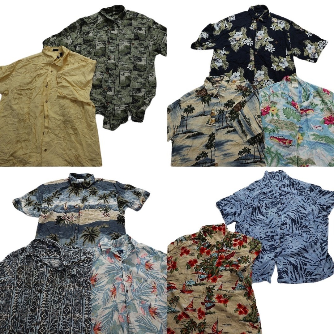 古着卸 まとめ売り レーヨン系 アロハシャツ 半袖シャツ 10枚セット (メンズ M ) カラーMIX 柄MIX ブルー MS8855 メンズのトップス(シャツ)の商品写真