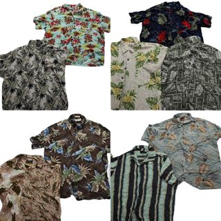 古着卸 まとめ売り レーヨン系 アロハシャツ 半袖シャツ 9枚セット (メンズ 2XL /3XL ) カラーMIX 柄MIX ブラウン系 MS8849(シャツ)