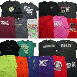 古着卸 まとめ売り カラーmix プリント 半袖Tシャツ 20枚セット (メンズ 3XL /4XL ) カラーMIX レッド ブラック MS8875(その他)