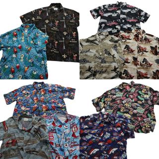 古着卸 まとめ売り 半袖シャツ 10枚セット (メンズ XL /2XL ) アロハシャツ モチーフMIX プロチーム お酒 サンタ 車 馬 MS8887(シャツ)