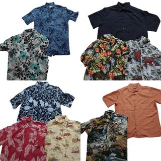 古着卸 まとめ売り レーヨン系 アロハシャツ 半袖シャツ 10枚セット (メンズ S /M ) 花柄 リーフ柄 車 無地 MS8882(シャツ)