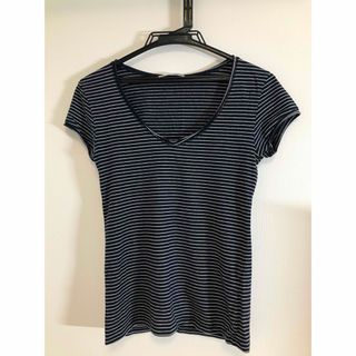 Zara ボーダー　半袖　Vネック　Tシャツ　紺色