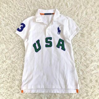 ポロラルフローレン(POLO RALPH LAUREN)の美品　ラルフローレン　ポロシャツ　白　ビッグロゴ　Sサイズ　USA(ポロシャツ)